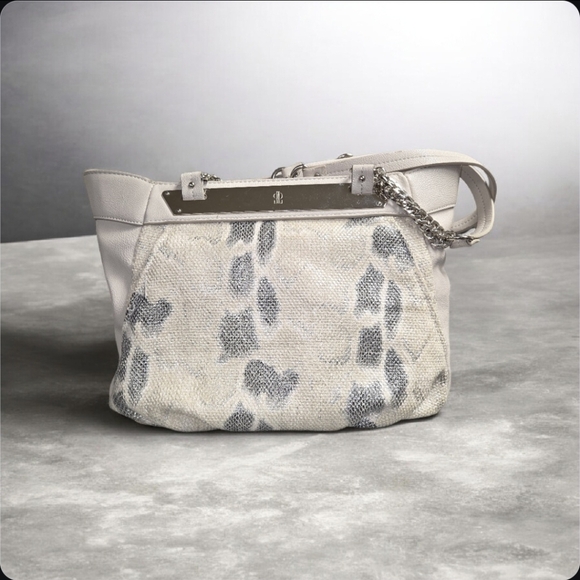 JLO Gray Faux Snakeskin Hobo/Satchel Bag Silvertone Chain Link Shoulder Straps - Picture 3 of 13